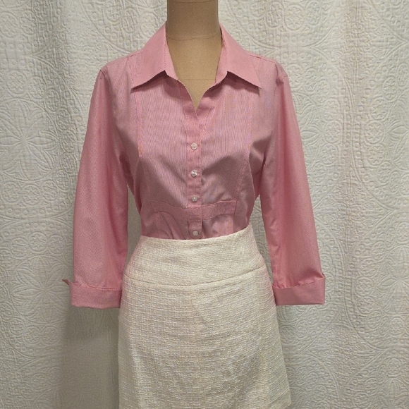 Coldwater Creek Tops - Coldwater Creek Pink And White Fitted Button Down Shirt Top Classic Casual Small